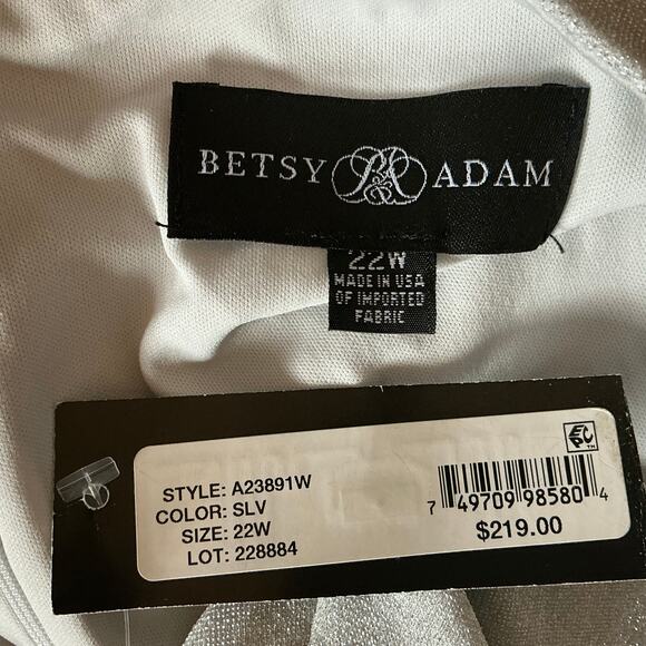 Betsy & Adam Long Sleeve Sheath Cocktail Dress Size 22W Silver Metallic Mini - Picture 10 of 14